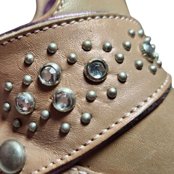 Vintage Y2K Cole Haan Studded Tan Mule Slip On Heel Rhinestone Pink Metallic 9.5 - Picture 12 of 15